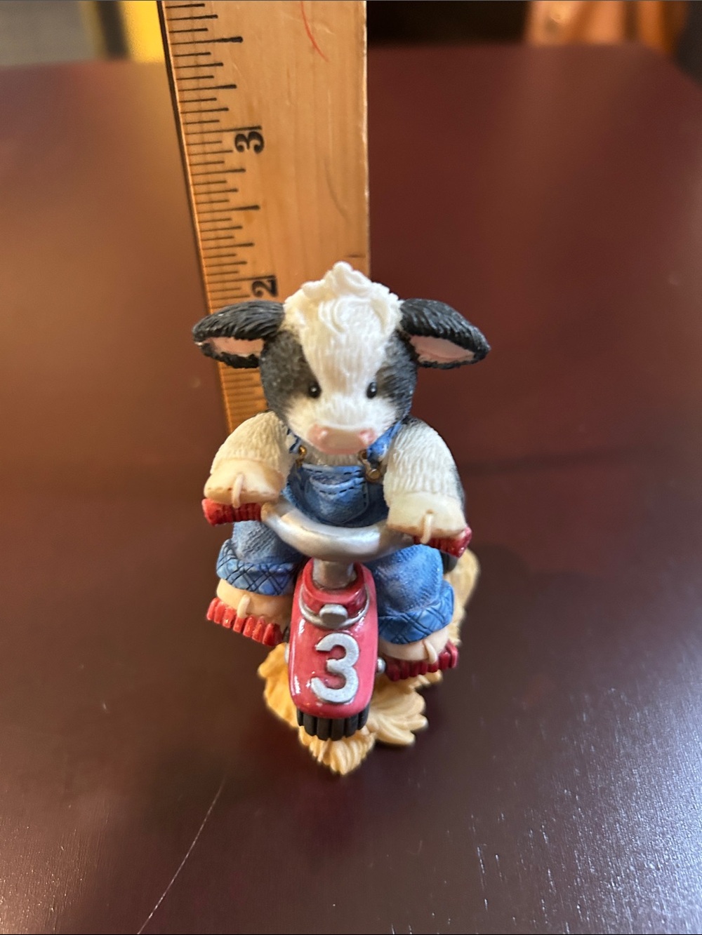 Mary Moo Cow Figurine on Red Scooter 3- Cute Collectible